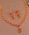 Artificial Ruby Stone Gold Plated Necklace Set Bridal Jewelry NCKN3709