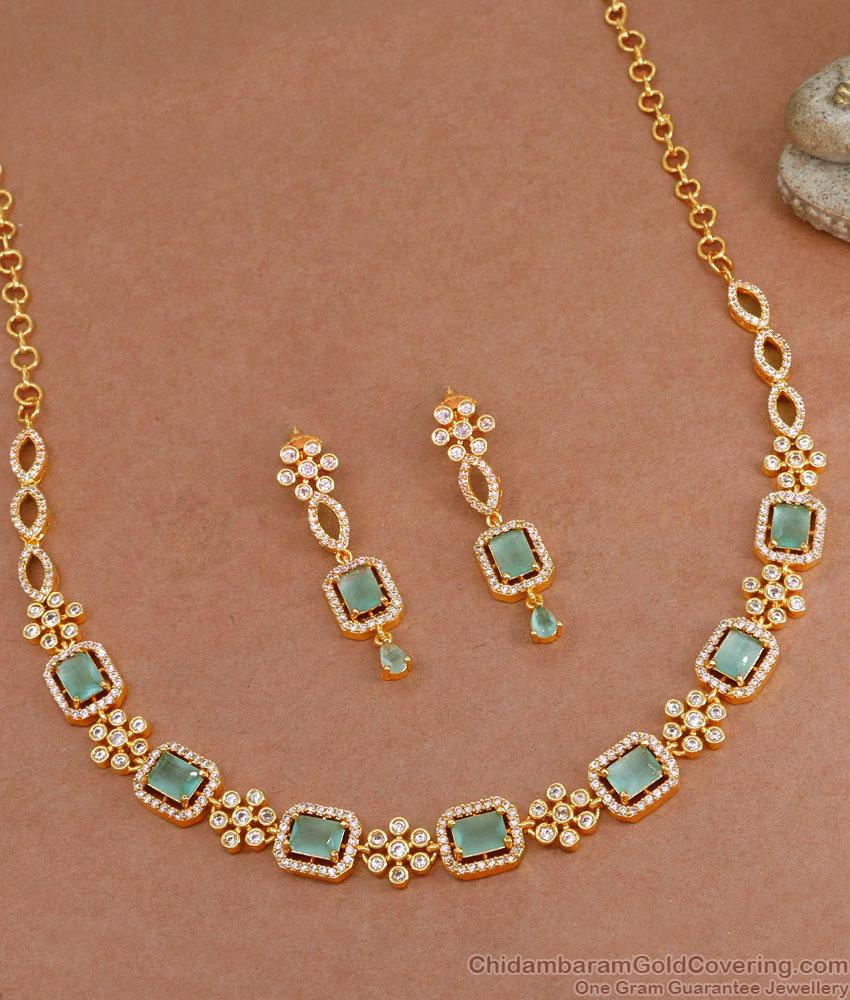 Stylish Blue Gemstone Diamond Necklace Set In Gold Finish NCKN3717