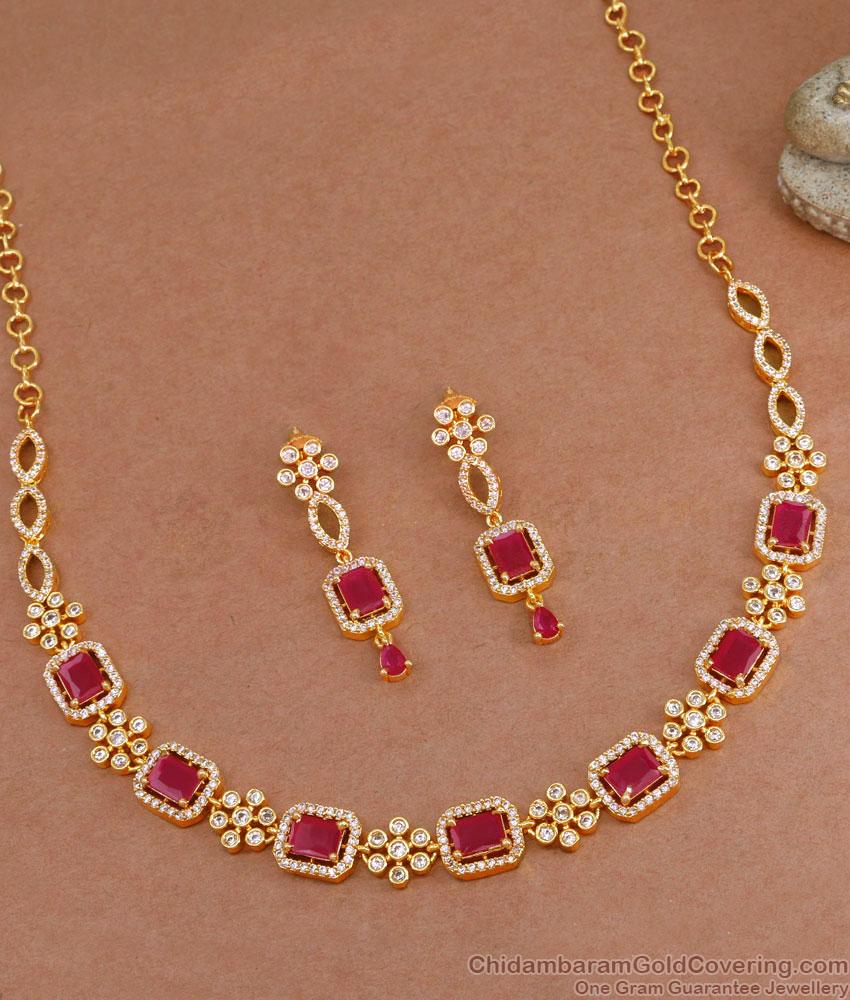 Attractive Gold Polish Ruby Necklace Designer Wedding Jewelry NCKN3719