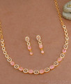 Light Weight Gold Imitation Close Necklace Set Pink Stone Jewelry NCKN3720