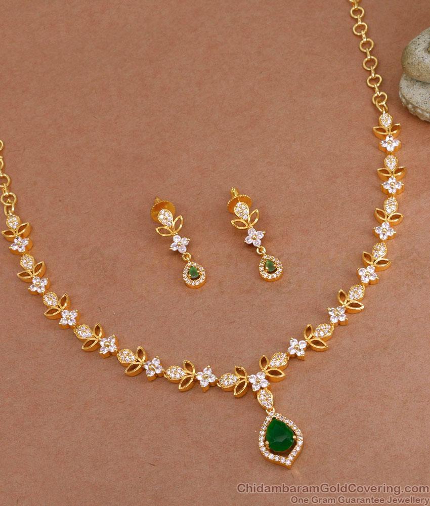 Latest Emerald Stone Fancy Gold Necklace Designs For Women NCKN3723