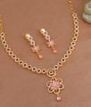 High Quality Gold Imitation Pink Stone Necklace Flower Design NCKN3725