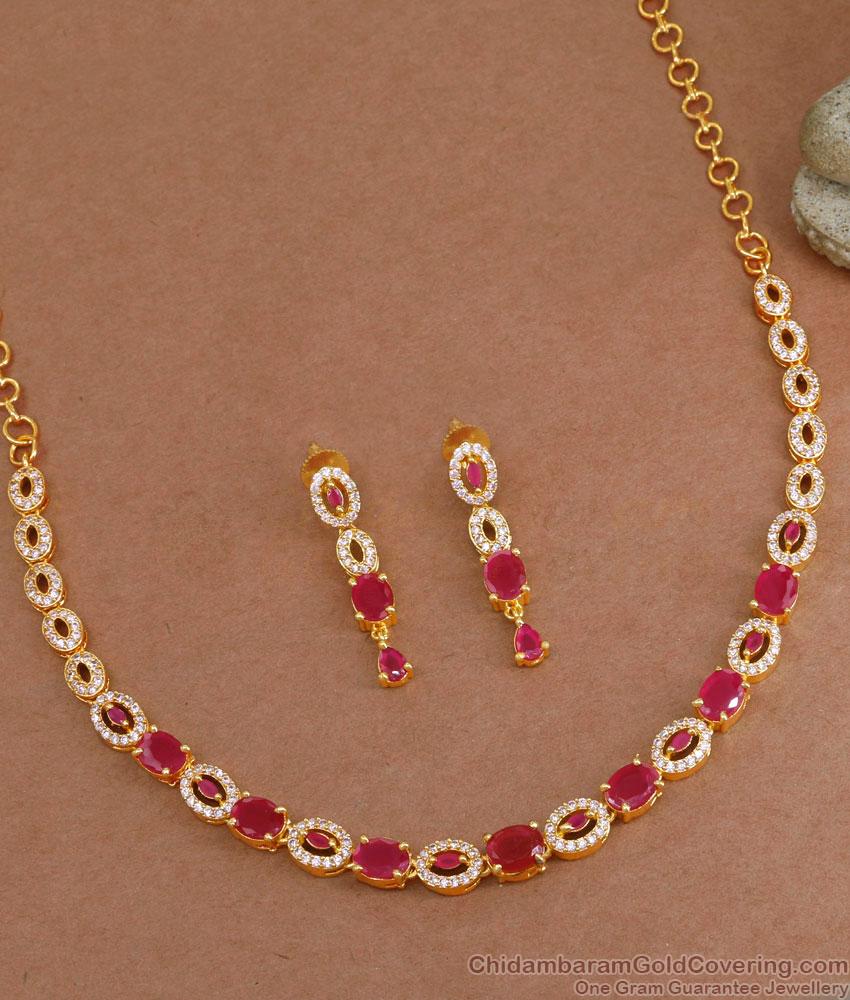 Stunning Ruby Stone Diamond Necklace Earring Combo Online NCKN3726