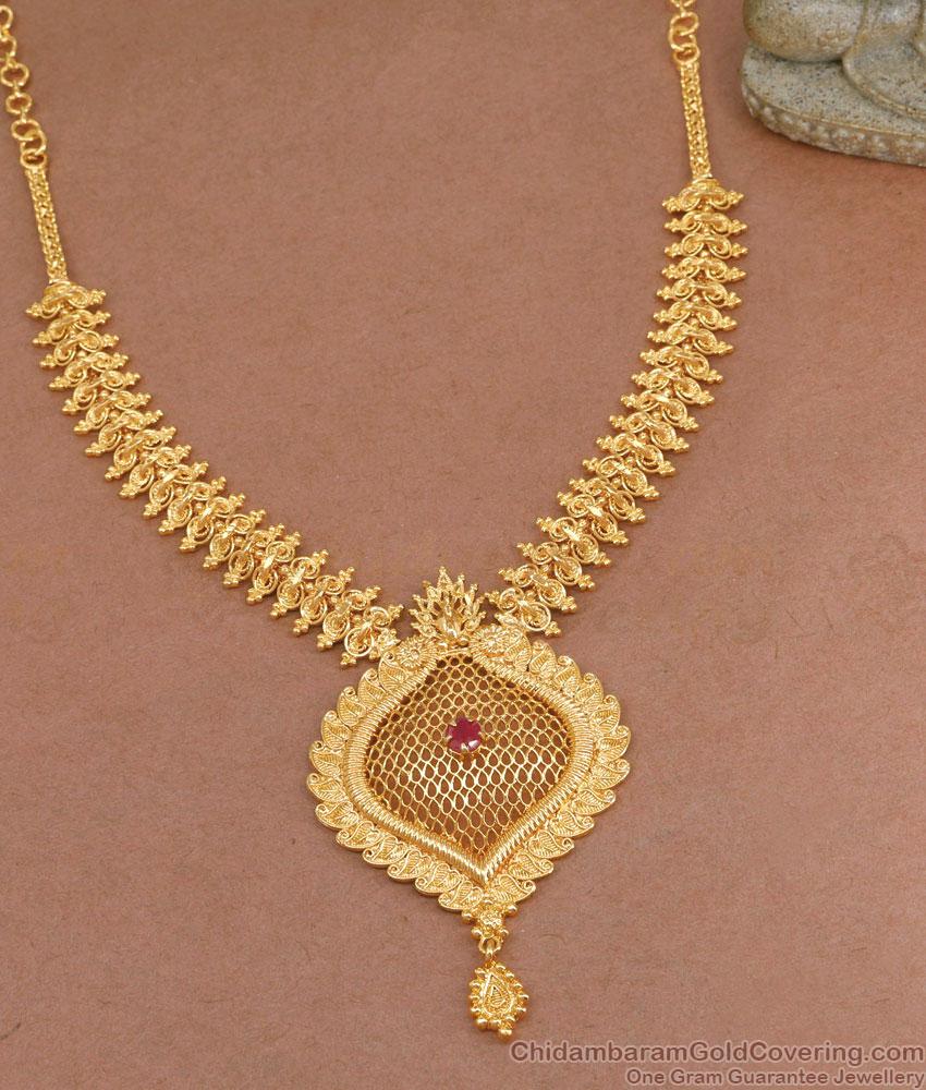 Real Gold Look Ruby Stone Necklace Mango Design NCKN3748