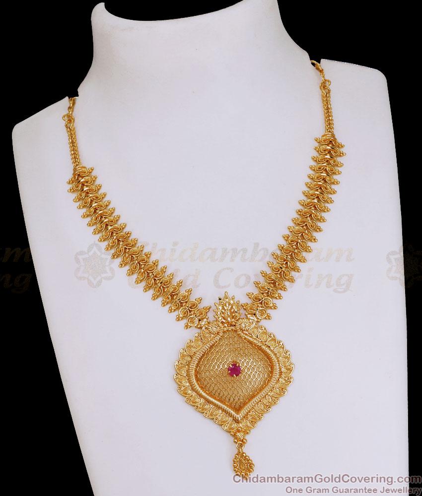 Real Gold Look Ruby Stone Necklace Mango Design NCKN3748