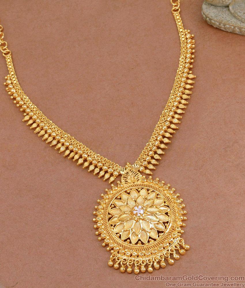 White Stone Bridal Gold Necklace Designs For Women NCKN3750