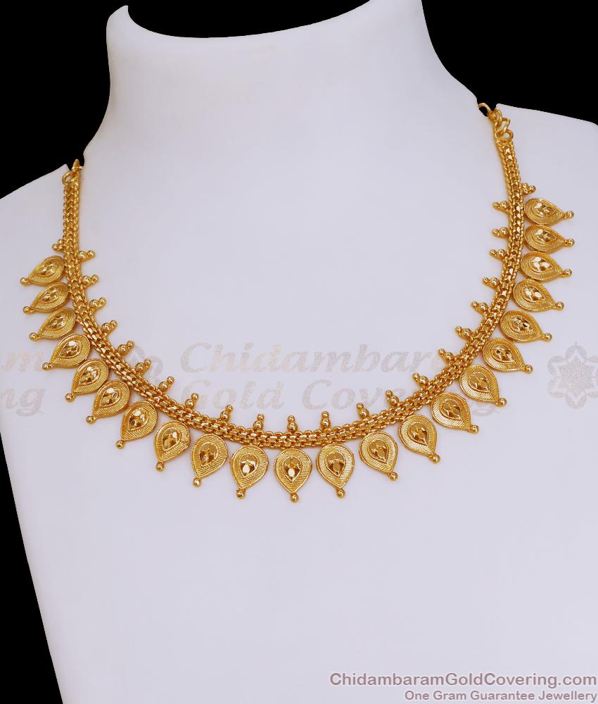 Bridal Gold Plated Necklace Plain Leaf Design Wedding Jewelry NCKN3761