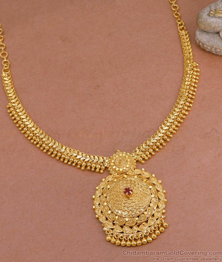 High Quality Gold Plated Ruby Stone Necklace Heart Chain Design NCKN3762