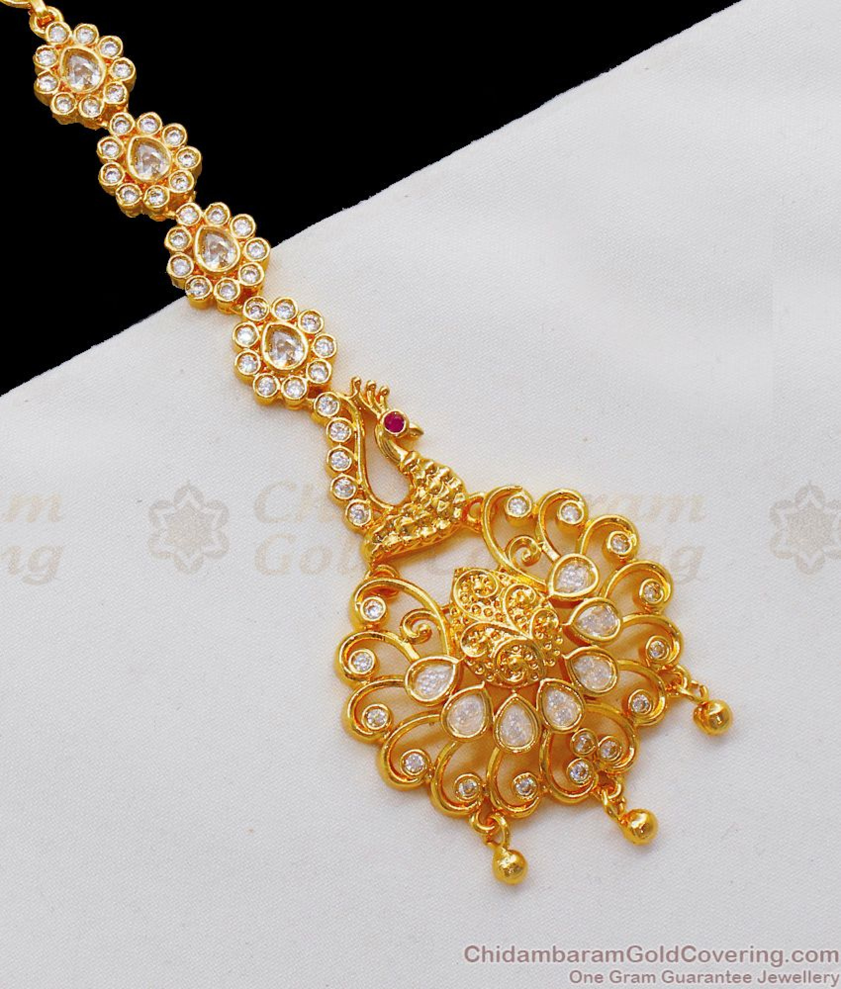 AD White Stone One Gram Gold Manga Tikka For Bridal Wear NCHT239