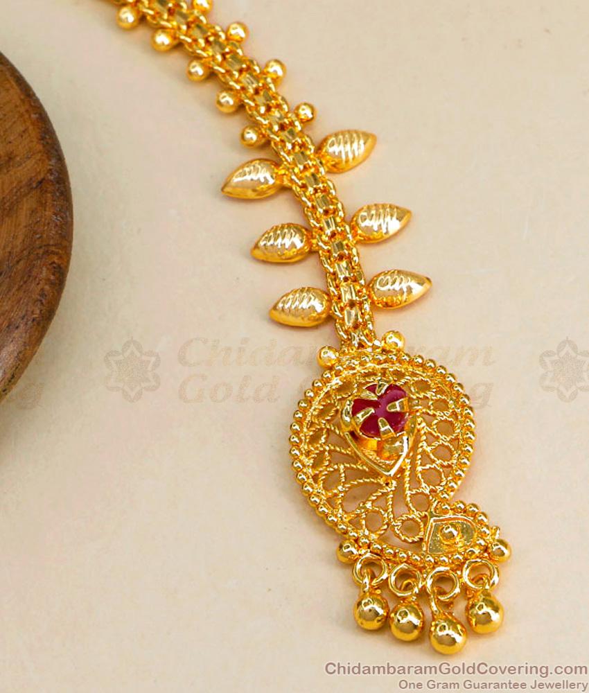 Single Ruby Stone 1 Gram Gold Nethichutti Designs Function Wear NCHT358