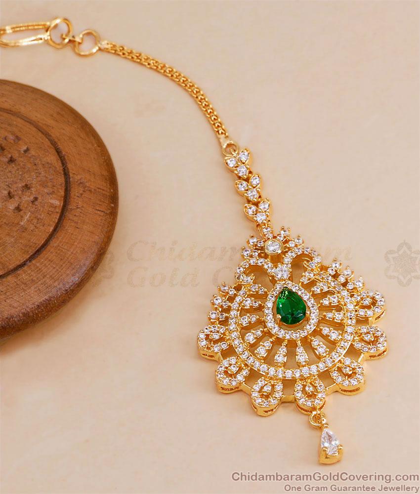 Beautiful Emerald Stone Gold Nethichutti With Diamond Accents NCHT368