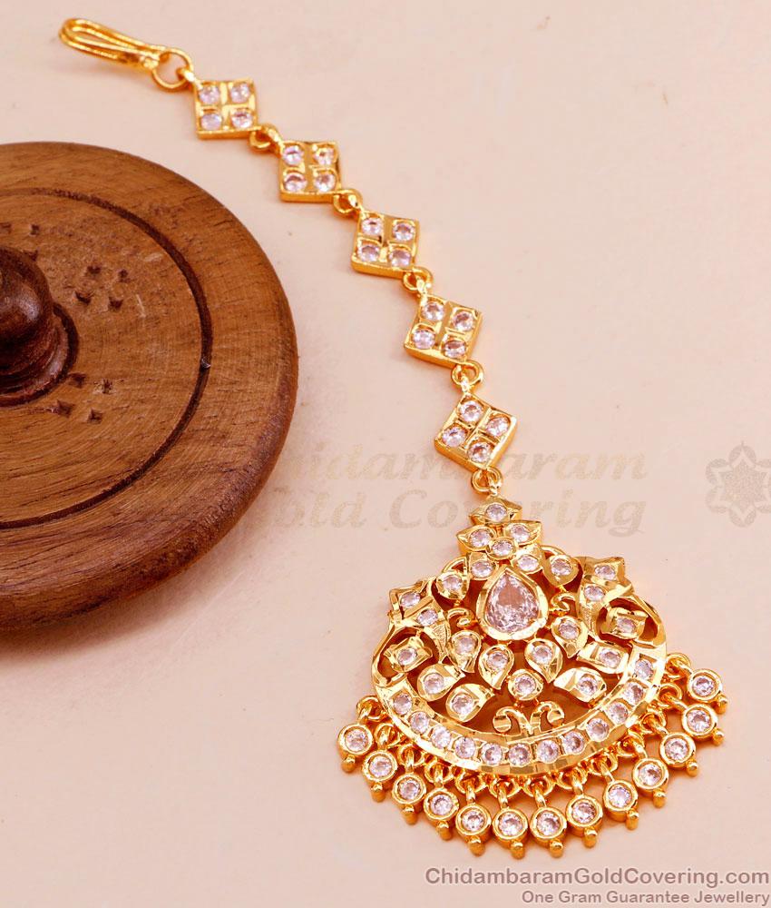 Glittering White Diamond Stone Gold Maang Tikka Collections NCHT390