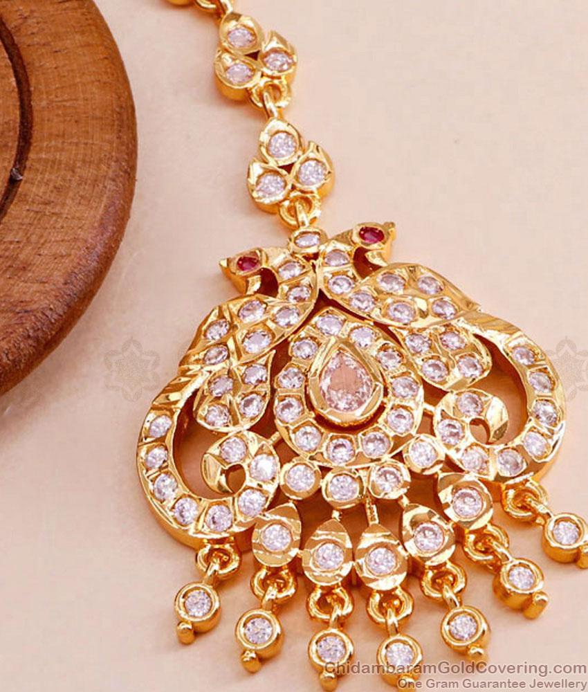 Grand Look Peacock Design Cz Stone Nethichutti For Wedding NCHT394