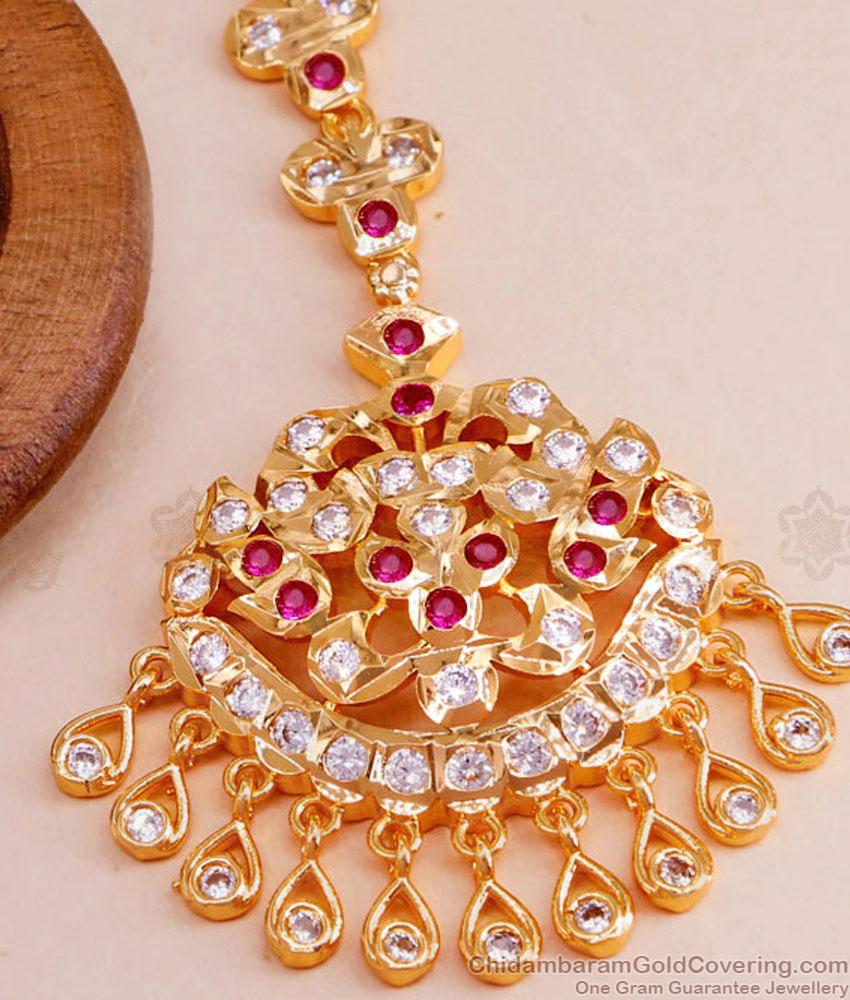 Buy Ruby White Stone Maang Tikka 5 Metal Jewelry For Function NCHT395