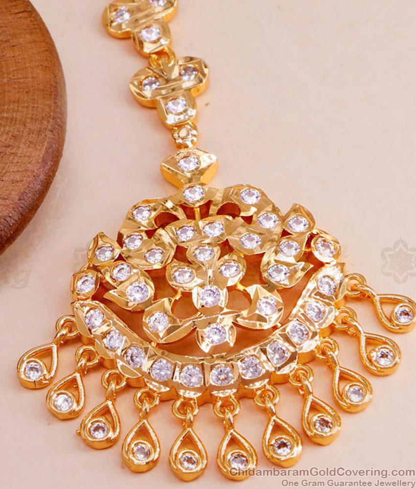 Bridal Gold Plated Nethichutti Design Full White Stones NCHT398