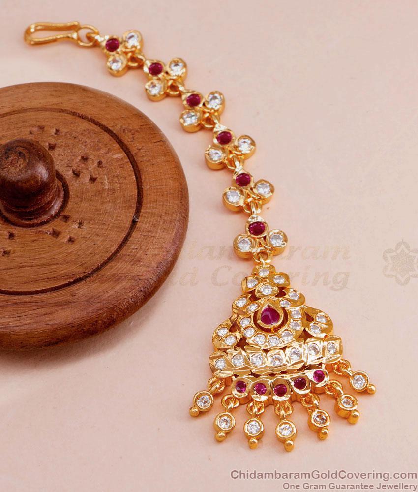 Bridal Wear Gold Imitation Ruby Stone Maang Tikka Online NCHT400