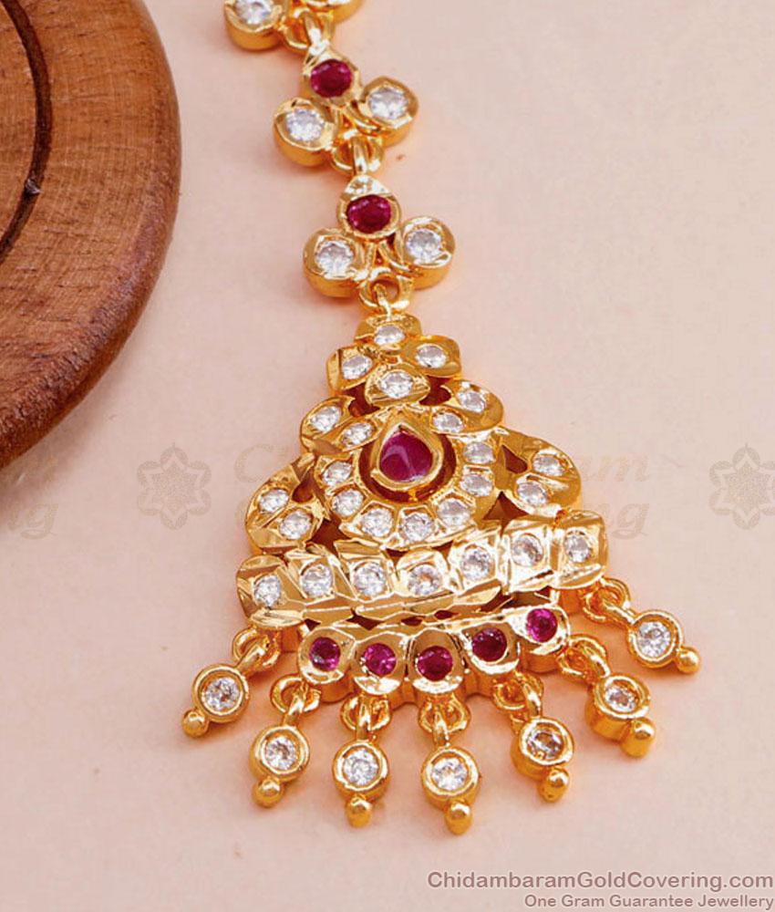 Bridal Wear Gold Imitation Ruby Stone Maang Tikka Online NCHT400