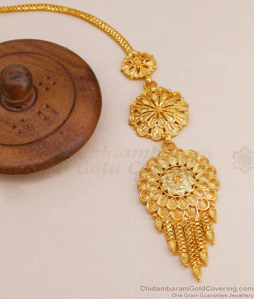 One Gram Micro Gold Plated Maang Tikka Floral Design NCHT404