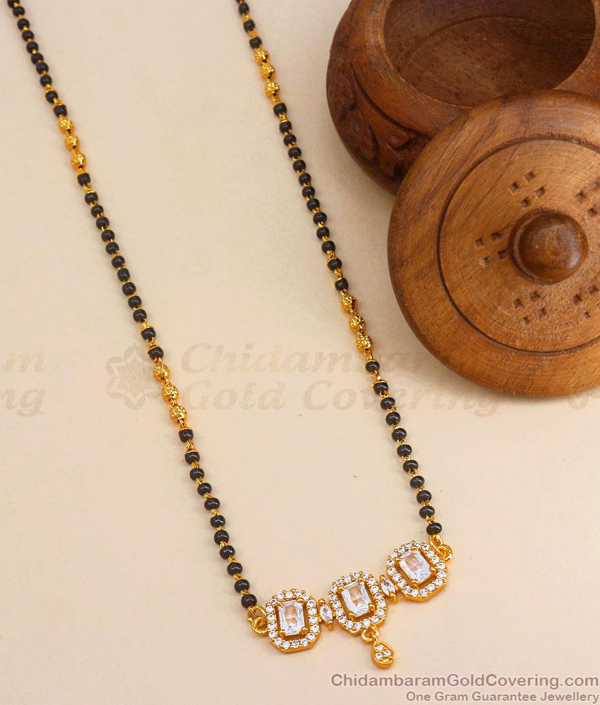 Beautiful Regular Use Gold Mangalsutra Chain White Stone Designs SMDR2133