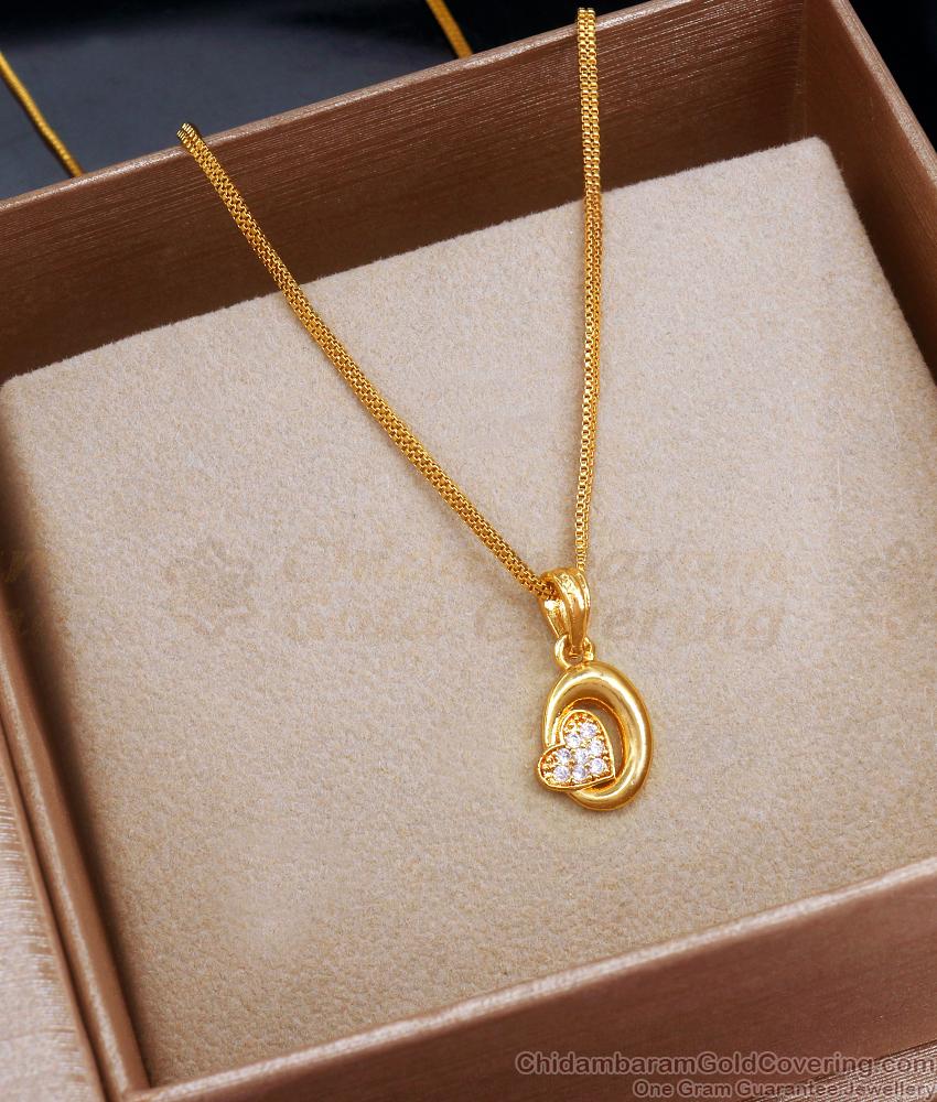 Stylish 1 Gram Gold Pendant Chain White Heart Designs SMDR2161