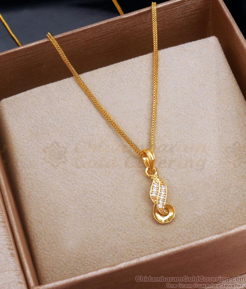 Pure Gold Tone Small Pendant Chain White STone Designs SMDR2163