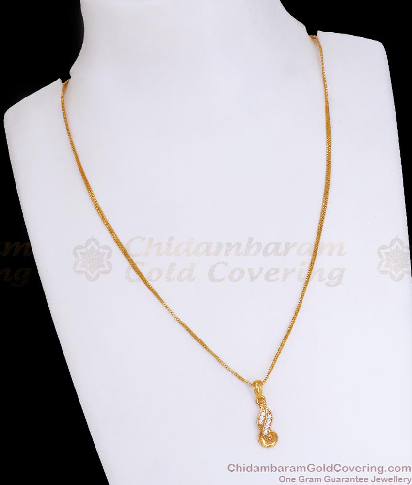 Pure Gold Tone Small Pendant Chain White STone Designs SMDR2163