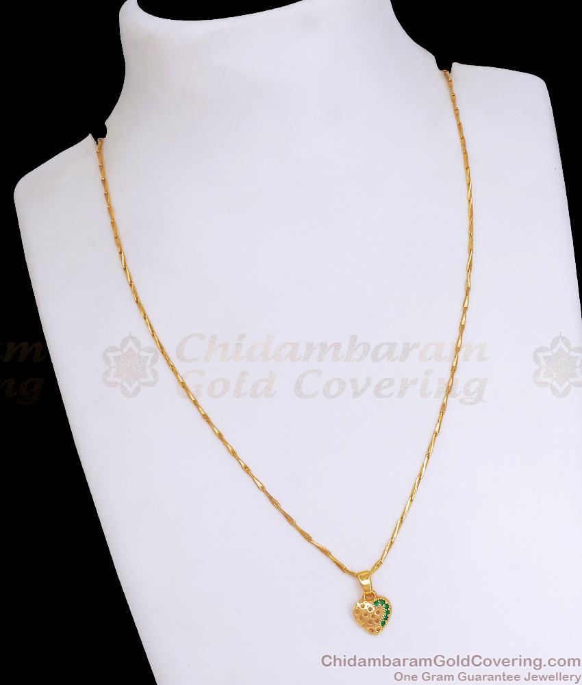 Heart Design Gold Pendant Chain With Emerald Stone SMDR2173