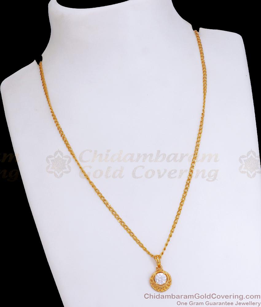 Small Single White Stone Pendant Gold Chain Designs SMDR2192