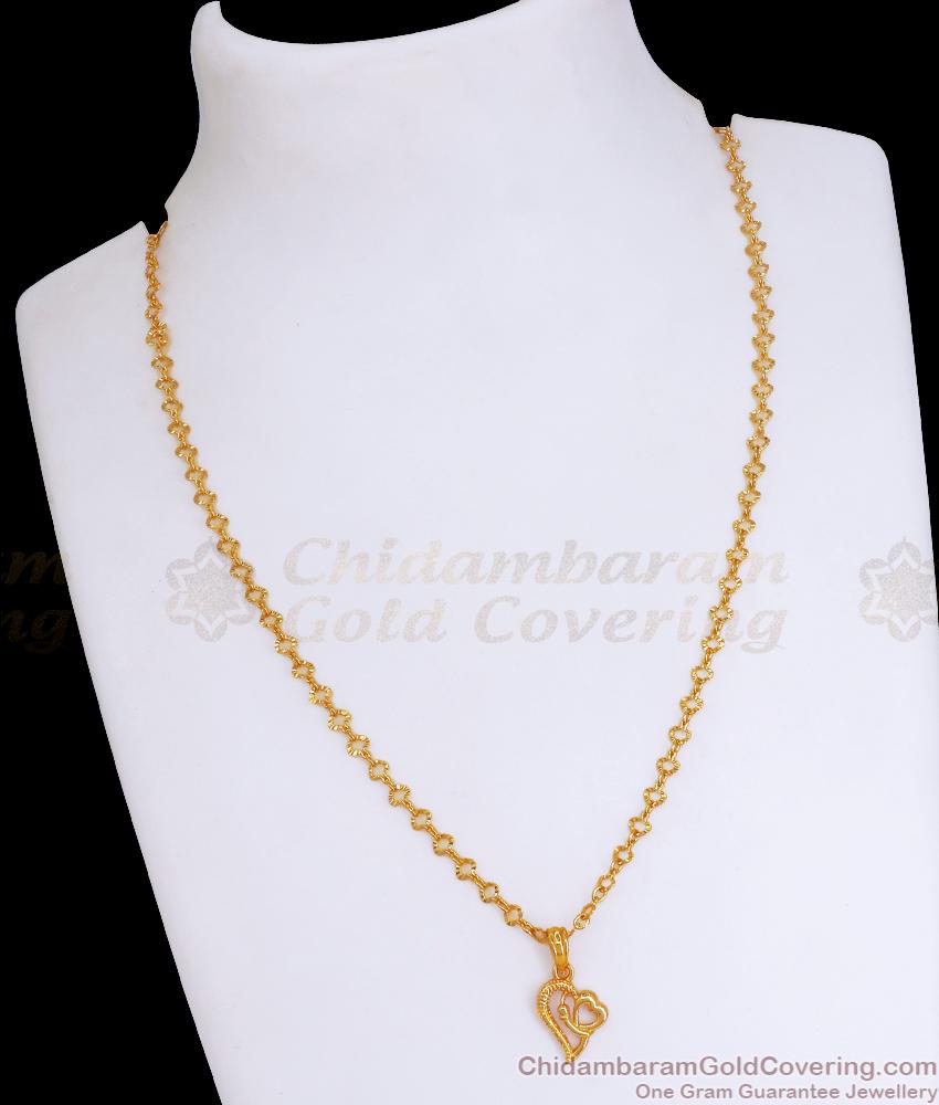 Plain Heart Shaped Gold Pendant Chain Necklace Design SMDR2213