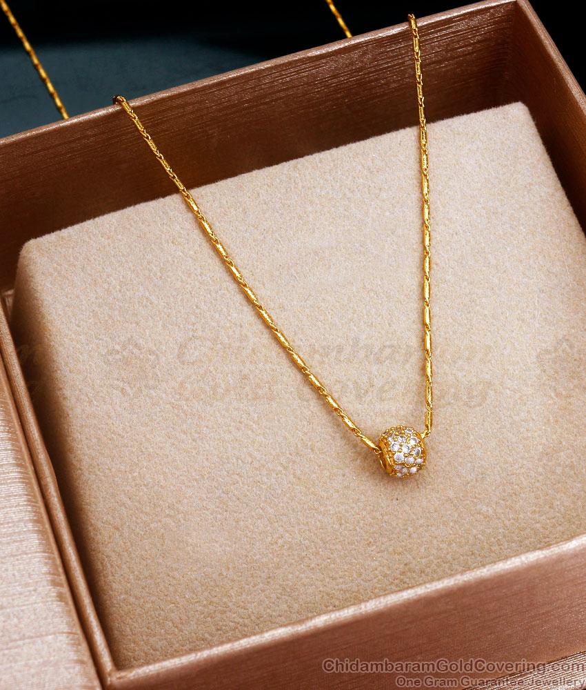 White Stone Ball Gold Plated Pendant Chain SMDR2239