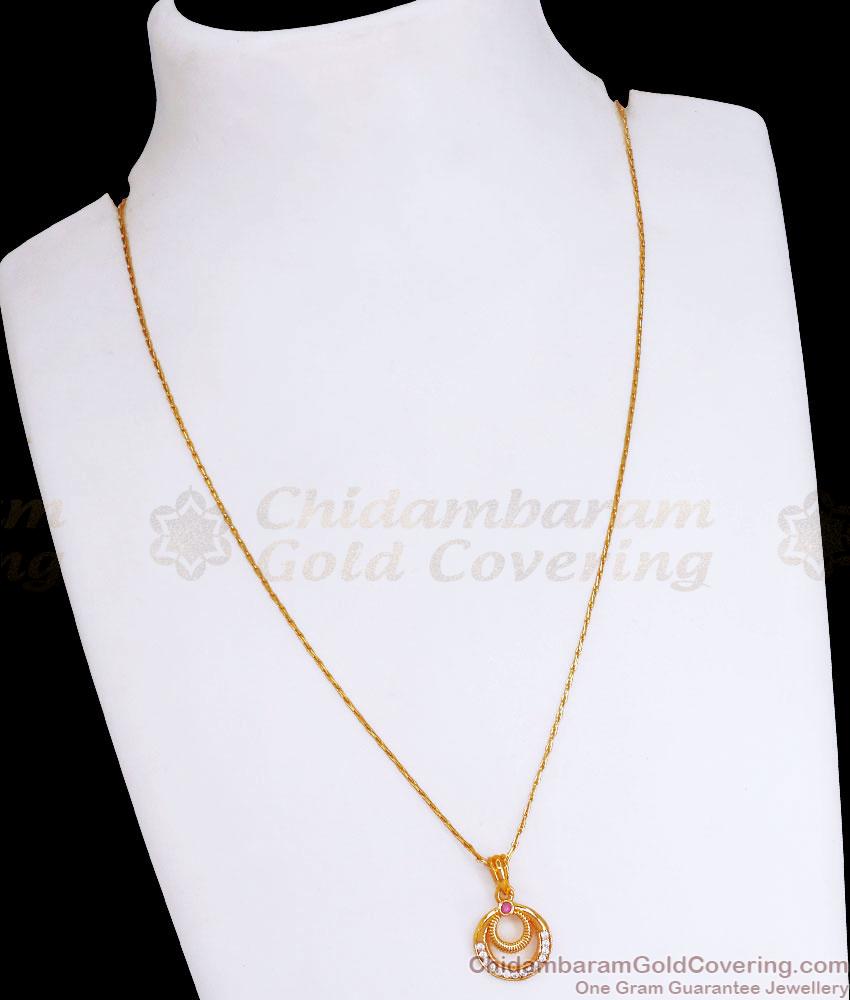 Latest 1 Gram Gold Pendant Chain Stone Design SMDR2262