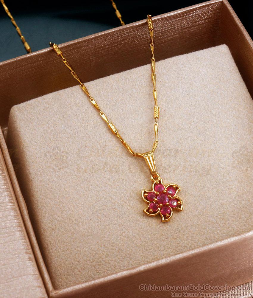 Elegant Ruby Stone Pendant With Gold Plated Wheat Chain SMDR2265