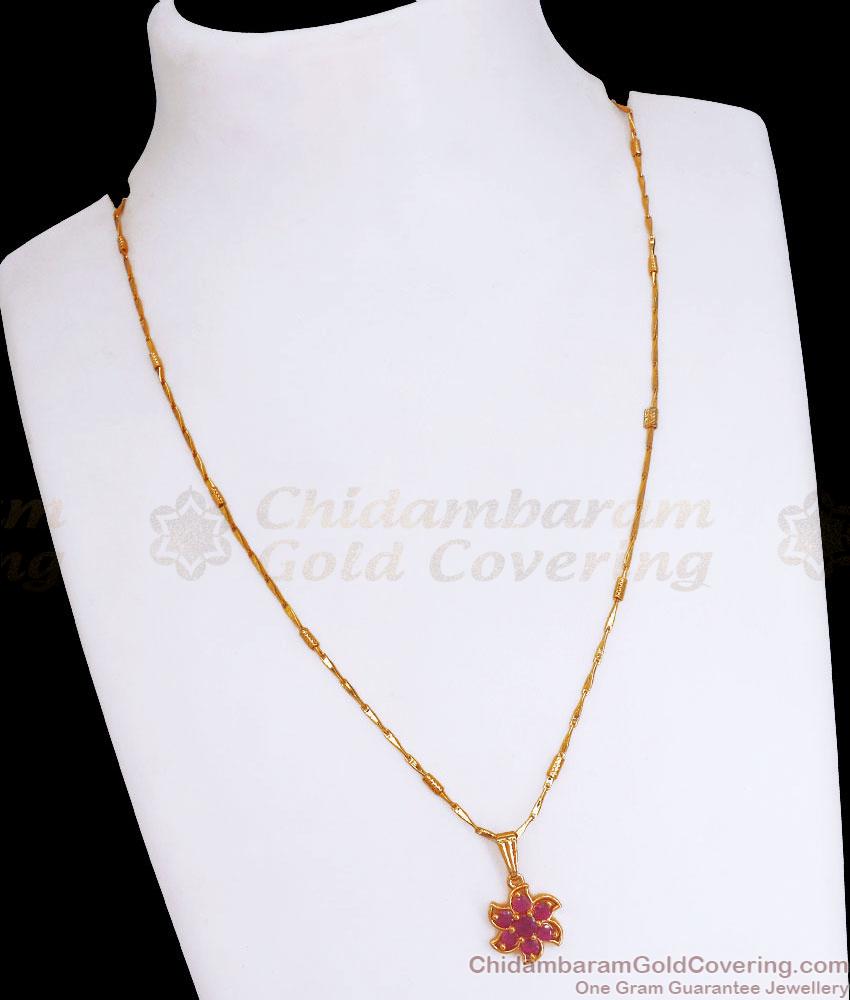 Elegant Ruby Stone Pendant With Gold Plated Wheat Chain SMDR2265