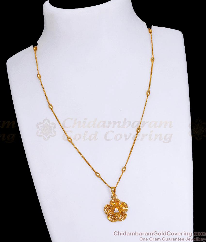 3D Floral Gold Pendant With Beads Design Chain SMDR2287