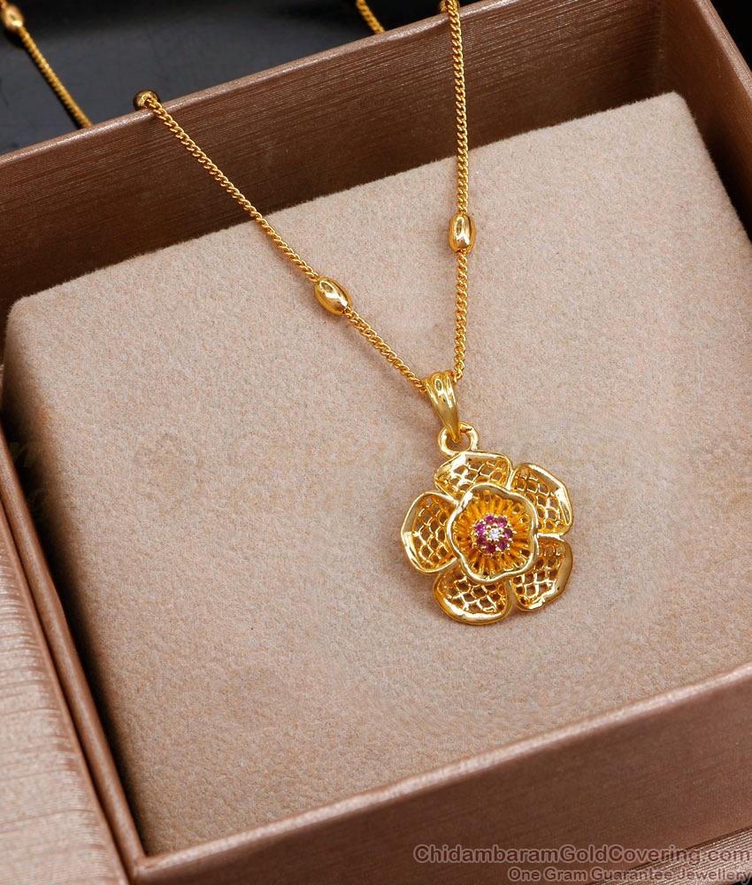 Beautiful Ruby Stone Floral Pendant Gold Chain With Price SMDR2290