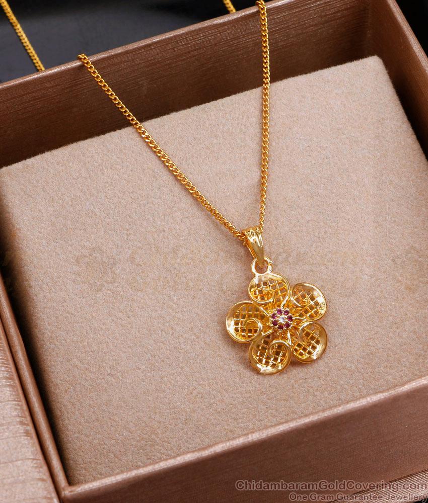 Stylish One Gram Gold Imitation Short Pendant Chain Flower Design SMDR2292