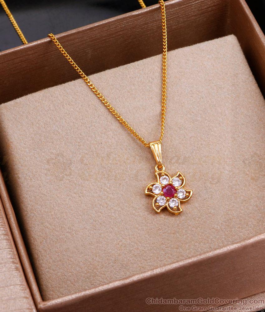 Ruby White Stone Small Floral Pendant With Gold Chain SMDR2293