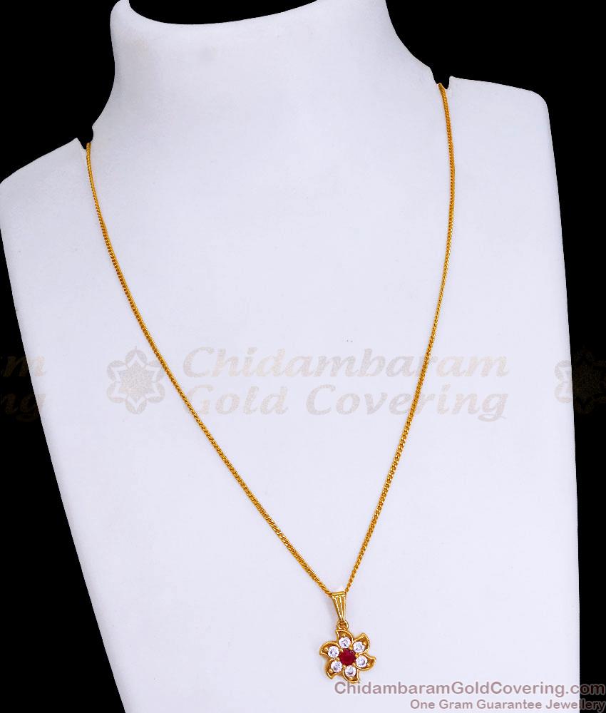 Ruby White Stone Small Floral Pendant With Gold Chain SMDR2293