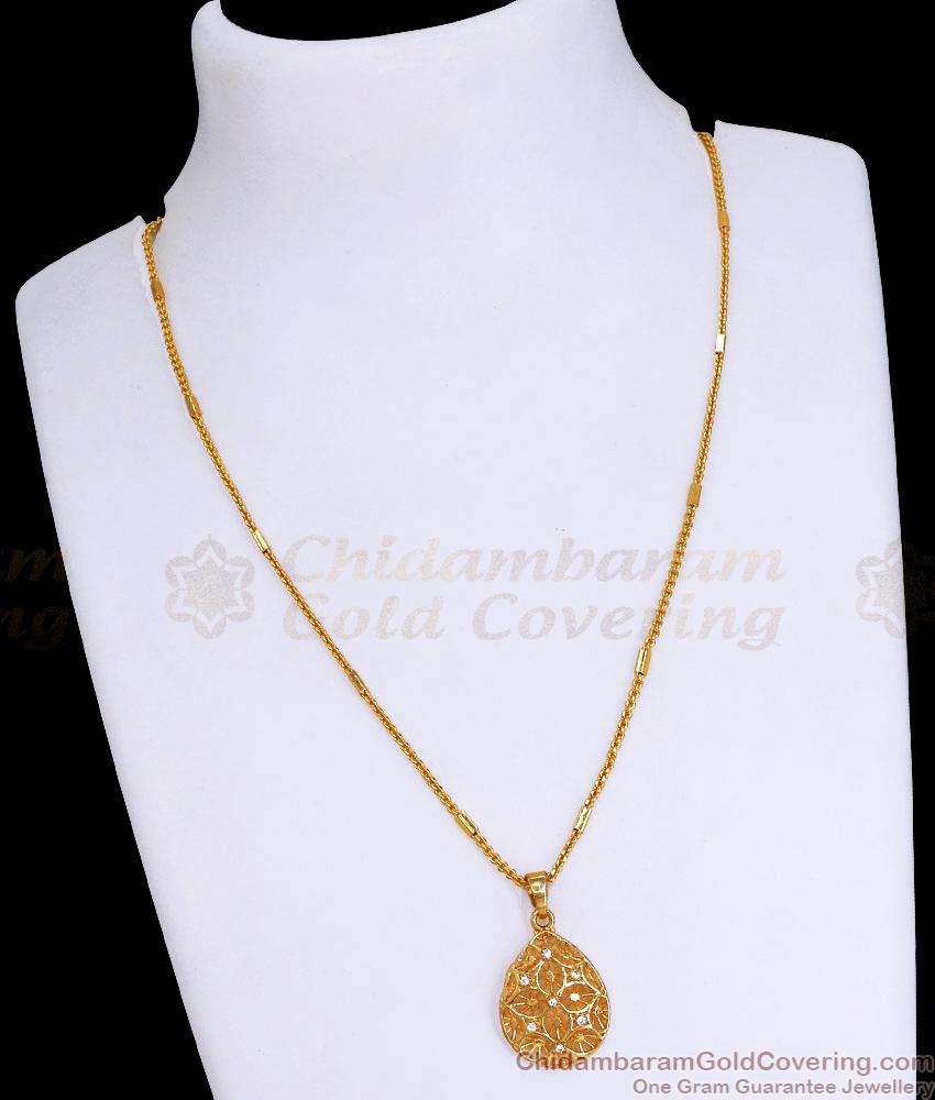 White Stone Oval Shaped Gold Pendant Chain Shop Online SMDR2296