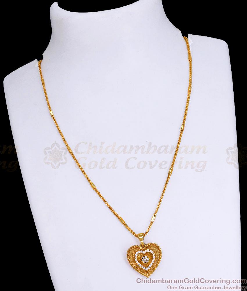 Unique Heart Shaped Locket Chain With White Stones SMDR2297