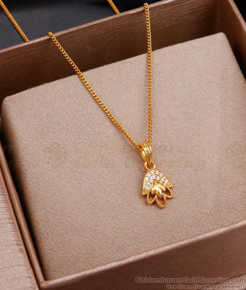 Small White Stone Tulip Pendant Gold Short Chain Collections SMDR2299