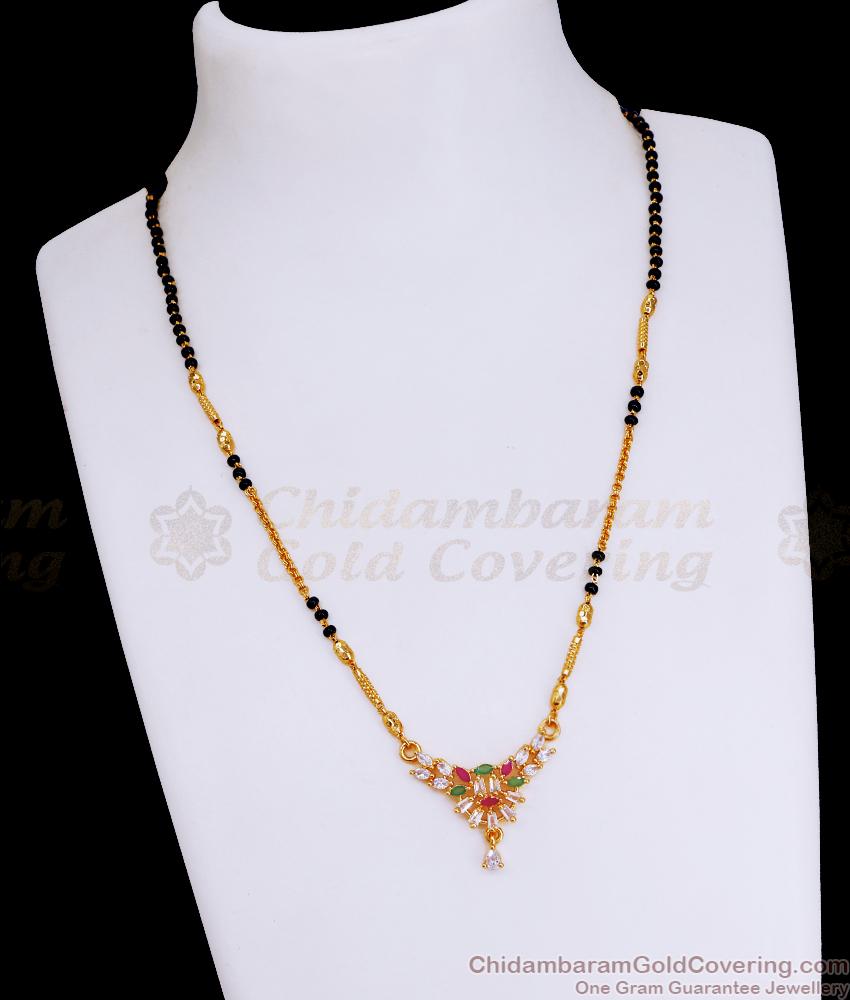 Unique Regular Use Black Beads Nallapusalu With Stone Pendant SMDR2315