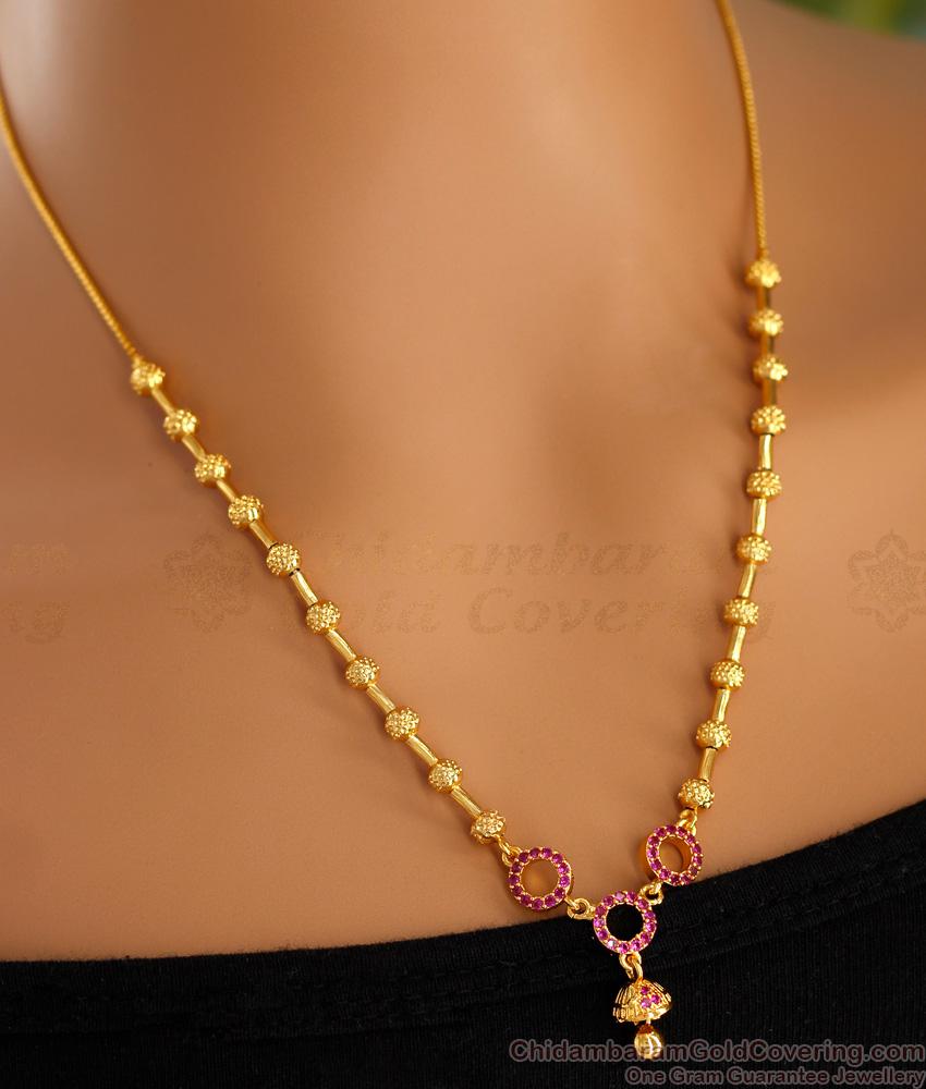 Latest Ruby Stone Fancy Short Mangalsutra Golden Beads Chain SMDR2317