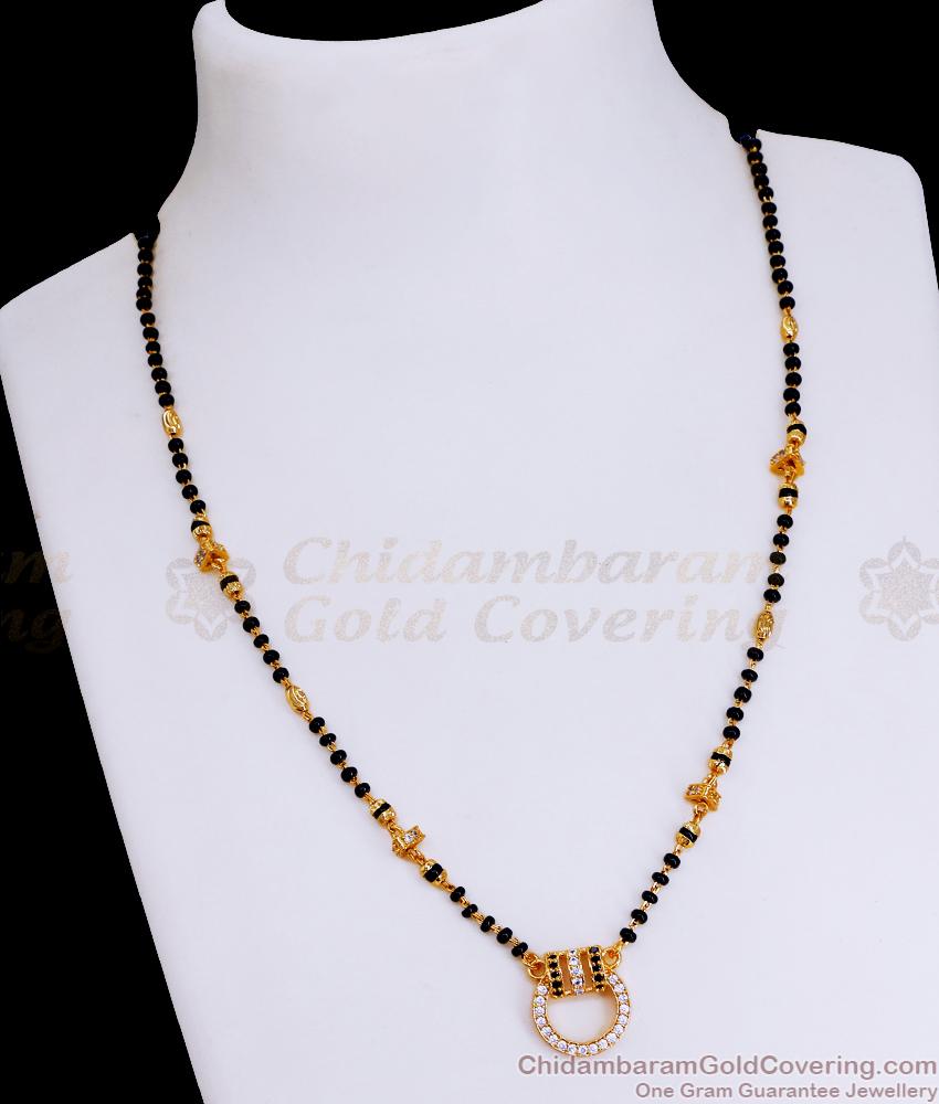 Daily Wear Black Beads Karimani Sara With White Stone Pendant SMDR2322