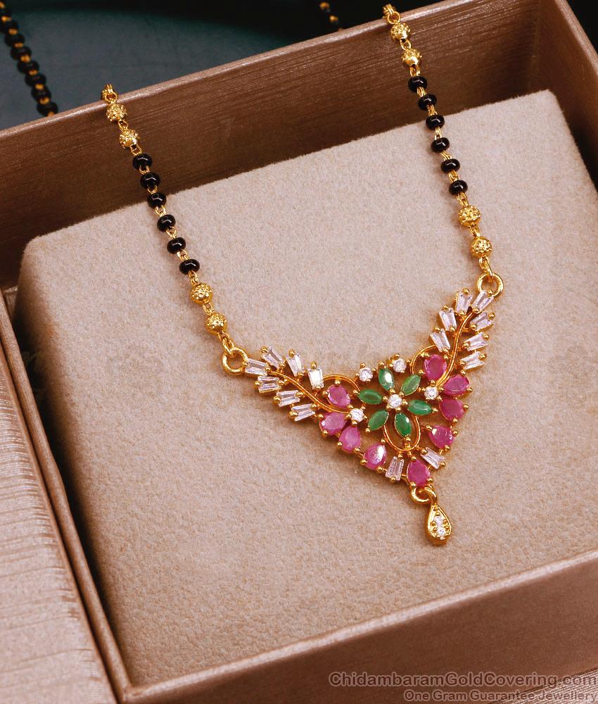 Light Weight Gold Mangalsutra Small Pendant Chain Design SMDR2329