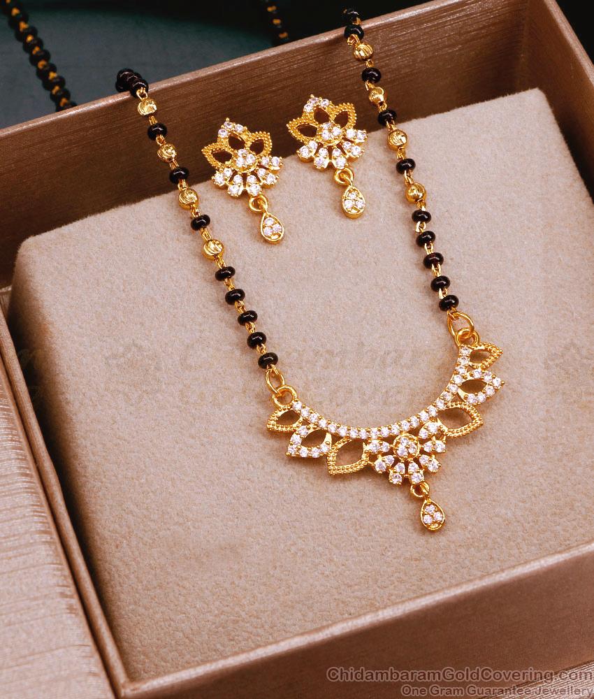 New Model Short Mangalsutra Design Diamond Pendant With Earring SMDR2333