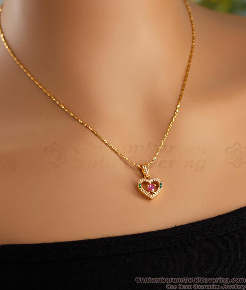 Heart Shaped Multi Stone Locket Gold Necklace Shop Online SMDR2335