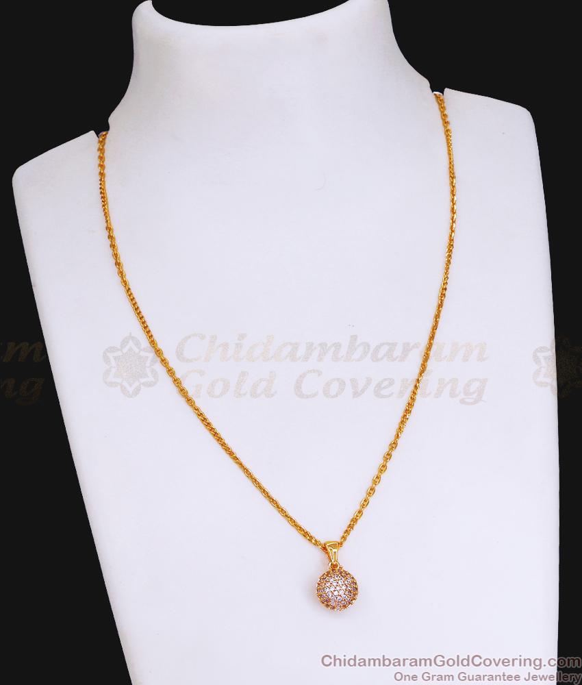 Simple Design 1 Gram Gold Pendant Chain White Stone Ball Design SMDR2340