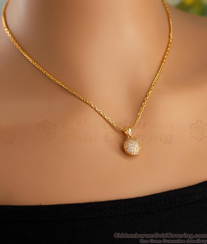 Simple Design 1 Gram Gold Pendant Chain White Stone Ball Design SMDR2340