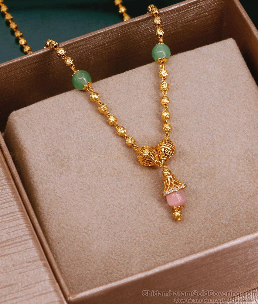 Big Green Pink Stone Pendant Golden Beads Chain Collections SMDR2355